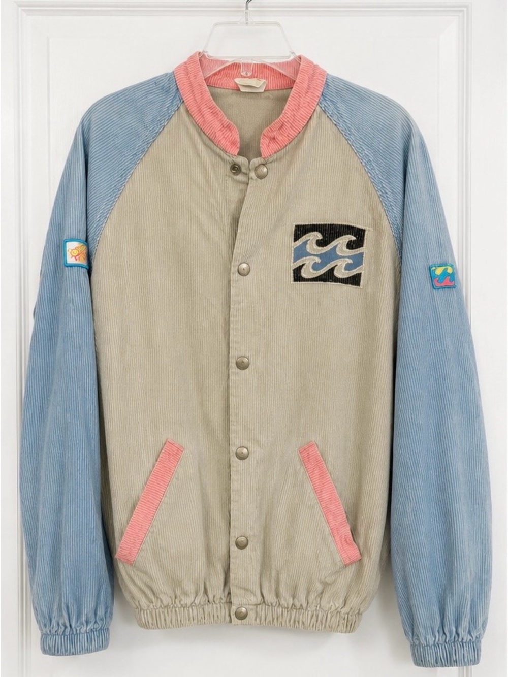 Corduroy Bomber Jacket in Beige, Blue & Pink